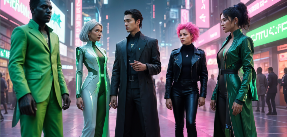 pikaso_texttoimage_3d-model-A-group-of-four-an-Asian-male-in-a-shiny- (1)